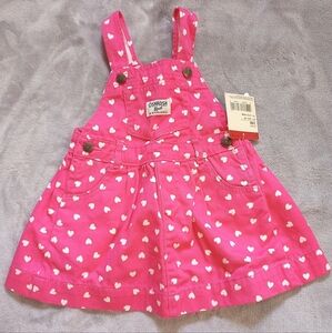 Girl's NWT OshKosh B'gosh Bib Overall Style Dress Hearts Print 24 M
